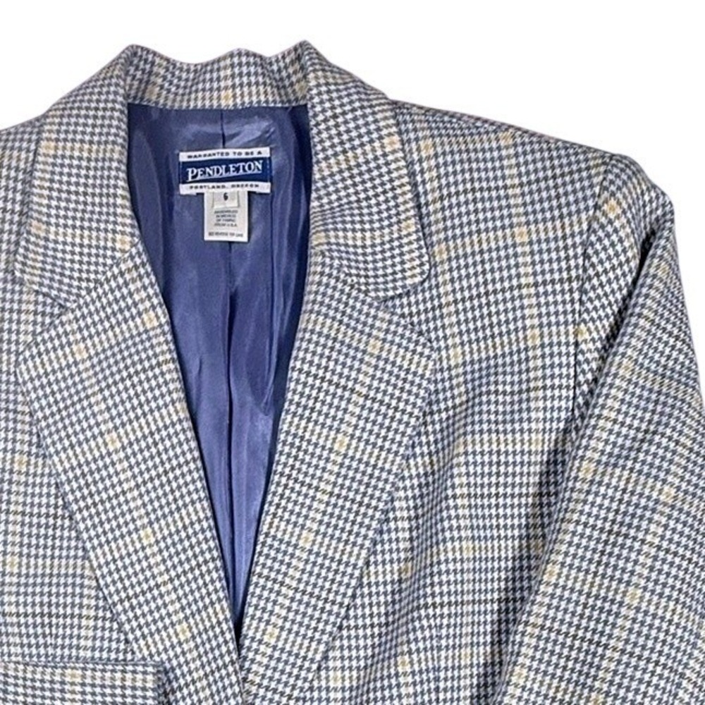 Pendleton Blue Houndstooth Wool Blazer Jacket Single Button Lined Size 6